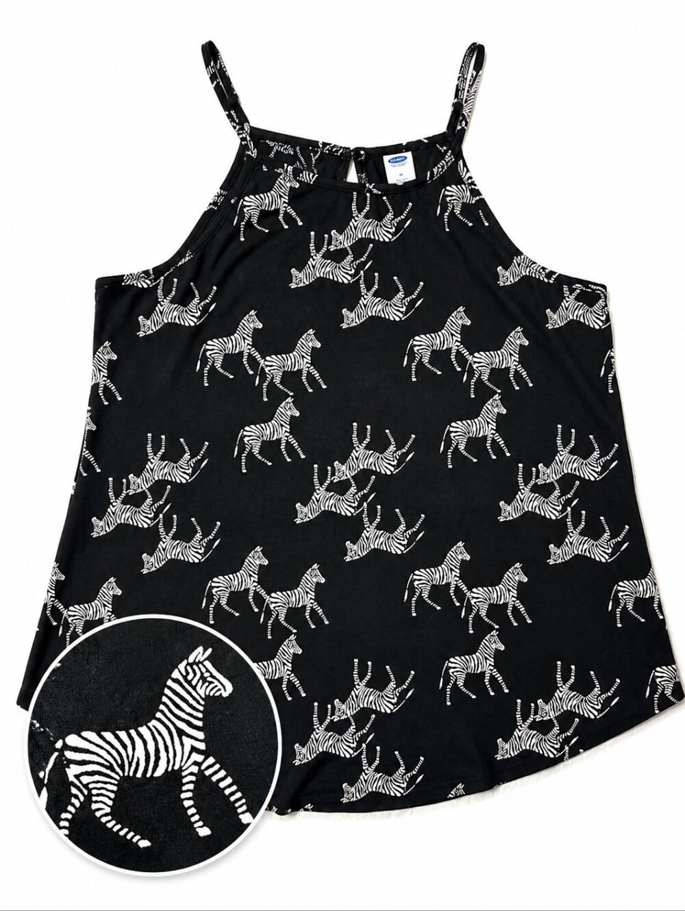 Old Navy Zebra Print Swing Tank Top Black White Sleeveless Medium Modal